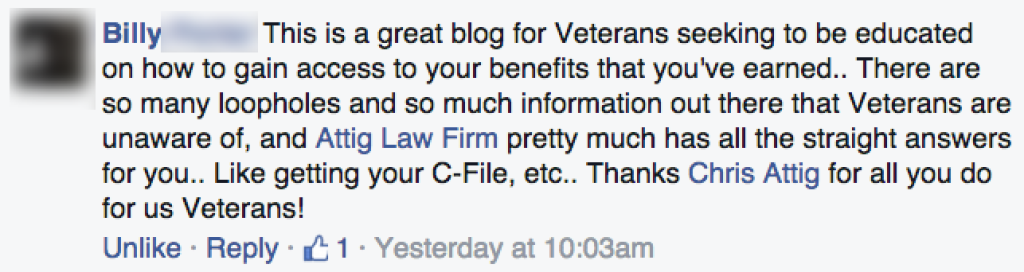Veterans Law Blog Review Testimonial